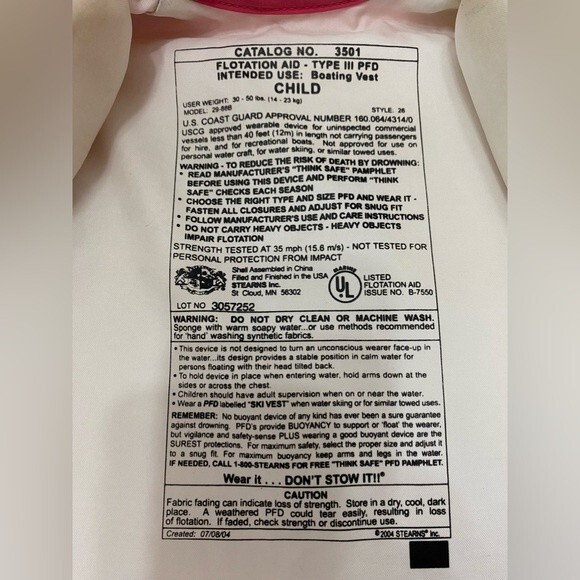 Stearns Child Life Jacket 30-50# Floatation Aid Boating Vest Lake Beach Vacation - Picture 6 of 7
